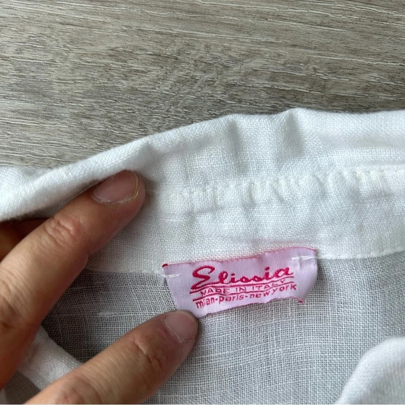 Elissia Pure Linen Studded Accent  White Button Down Shirt Blouse Made in Italy - Picture 6 of 16